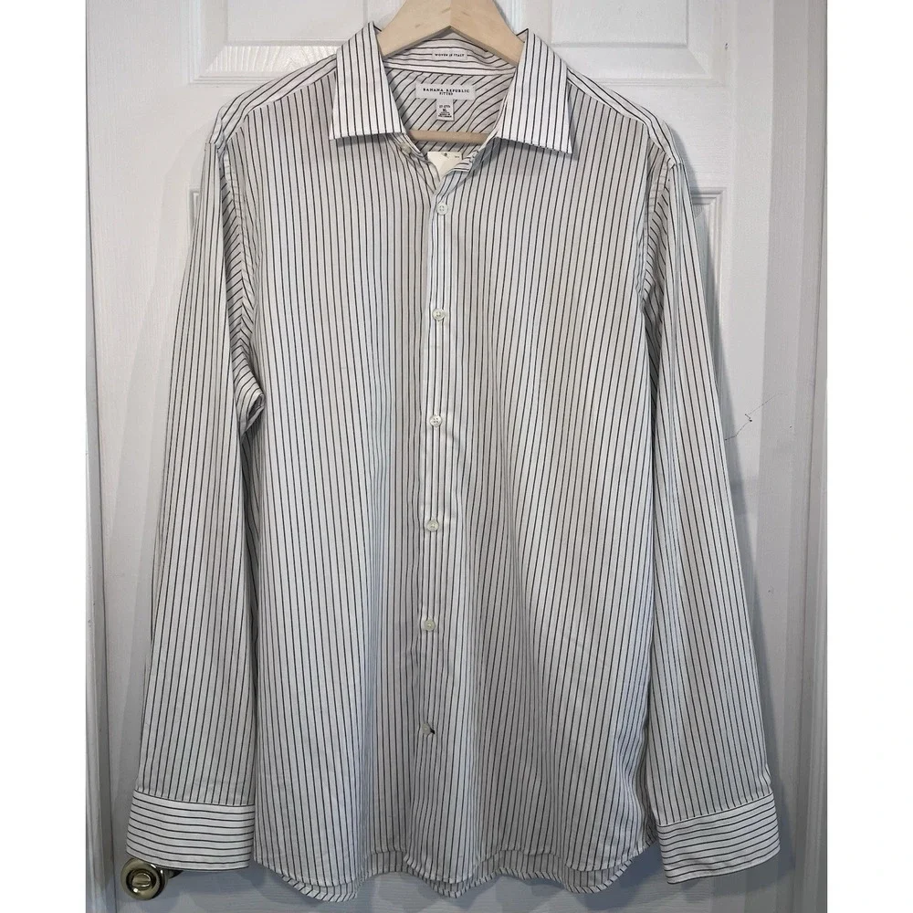 Banana Republic XL 17-17.5 Fitted Dress Shirt White Stripe Italy Cotton NWT